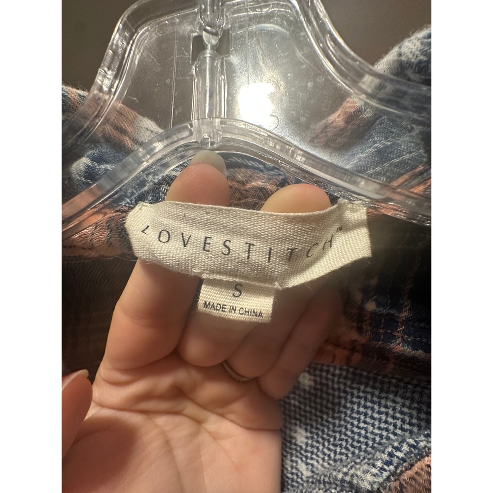 Love Stitch Women's Size Small Plaid Bleached Long Sleeve‎ Button Down Shirt - Picture 3 of 7